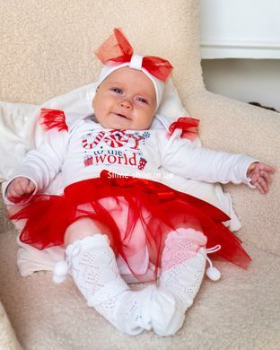 Праздничный комплект для девочки 3 в 1боди с юбкой и повязкой Joy to the world