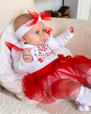 Праздничный комплект для девочки 3 в 1боди с юбкой и повязкой Joy to the world