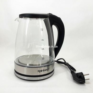 Электрический стеклянный чайник Rainberg RB-2250 с LED подсветкой 2200 Вт 1.8л, хороший QW-153 электро чайник