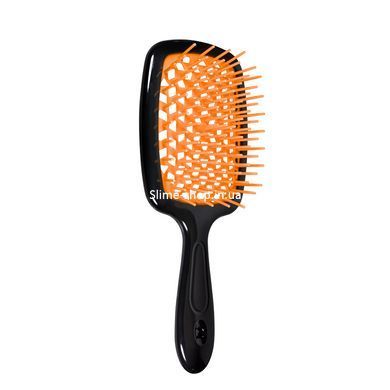Щетка для волос массажная продувная Superbrush Plus Hollow Comb прямоугольная, Черная с оранжевым