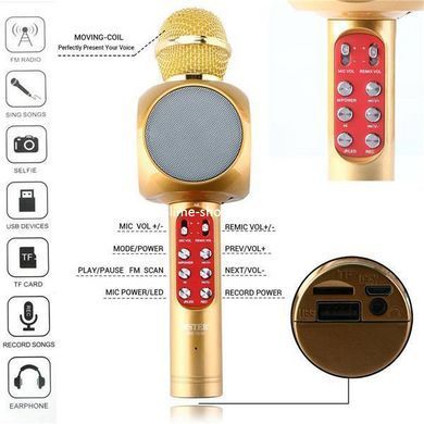 Беспроводной микрофон караоке bluetooth WSTER WS-1816. GT-337 Цвет: золотой