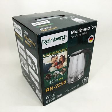 Электрический стеклянный чайник Rainberg RB-2250 с LED подсветкой 2200 Вт 1.8л, хороший QW-153 электро чайник