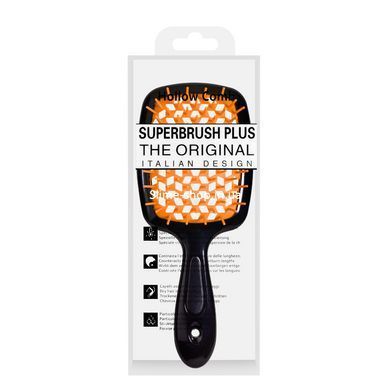 Щетка для волос массажная продувная Superbrush Plus Hollow Comb прямоугольная, Черная с оранжевым