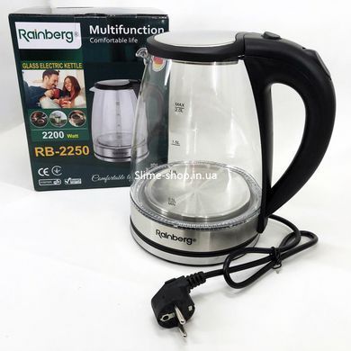 Электрический стеклянный чайник Rainberg RB-2250 с LED подсветкой 2200 Вт 1.8л, хороший QW-153 электро чайник