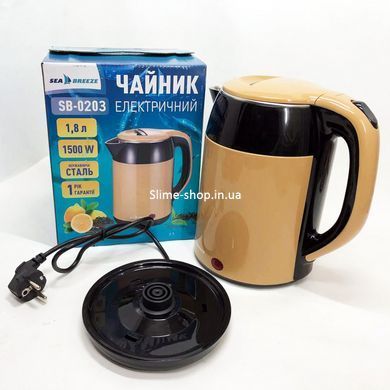 Металеві електричні чайники SeaBreeze SB-0203 1.8 Л 1500 Вт, Електрочайник QB-433 побутова нержавіюча сталь