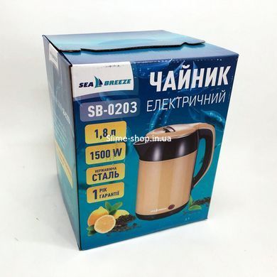 Металеві електричні чайники SeaBreeze SB-0203 1.8 Л 1500 Вт, Електрочайник QB-433 побутова нержавіюча сталь
