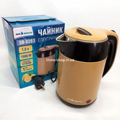Металеві електричні чайники SeaBreeze SB-0203 1.8 Л 1500 Вт, Електрочайник QB-433 побутова нержавіюча сталь