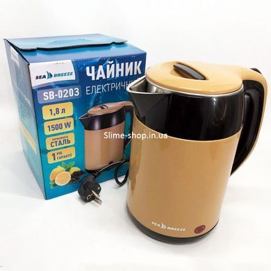 Металеві електричні чайники SeaBreeze SB-0203 1.8 Л 1500 Вт, Електрочайник QB-433 побутова нержавіюча сталь