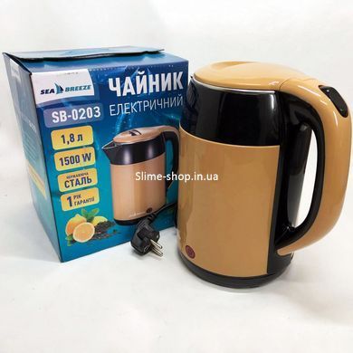Металеві електричні чайники SeaBreeze SB-0203 1.8 Л 1500 Вт, Електрочайник QB-433 побутова нержавіюча сталь