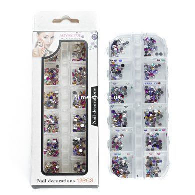Стразы для маникюра Aoyasiyue Nail Decoration асорти в пластиковой упаковке 12 шт № 1 Яркие цветные