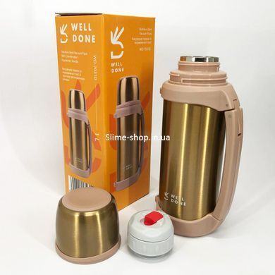 Термос из нержавейки металлический Well Done WD-7031D 1 л, Бытовой термос домашний WI-232 для дома