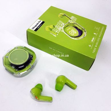 Беспроводные наушники TWS T8 PRO с прозрачным кейсом Вакуумные LED дисплей Bluetooth 5.3. IQ-829 Цвет: зеленый
