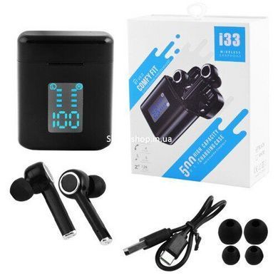 Бездротові bluetooth-навушники i33 5.0 з кейсом та індикацією заряду. PM-142 Колір: чорний