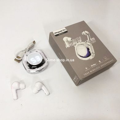 Бездротові навушники TWS T8 PRO з прозорим кейсом Вакуумний дисплей LED Bluetooth 5.3 Колір: білий