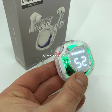 Бездротові навушники TWS T8 PRO з прозорим кейсом Вакуумний дисплей LED Bluetooth 5.3 Колір: білий