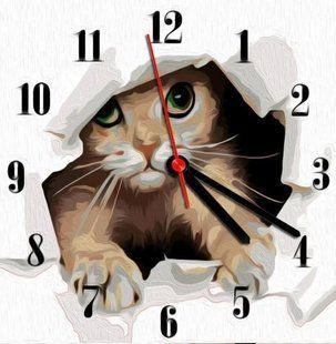Годинник-картина за номерами "Котик", 30х30 см