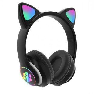 Гарнітура Cat Ear з підсвічуванням та Bluetooth CAT STN-28 чорні, Стильні навушники з PF-563 котячими вушками