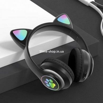 Гарнитура Cat Ear с подсветкой и Bluetooth CAT STN-28 черные, Стильные наушники с PF-563 кошачьими ушками