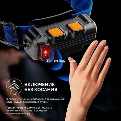 Фонарь налобный с регулируемой яркостью света BL-W691-2COB, Налобный фонарик с XE-857 usb зарядкой