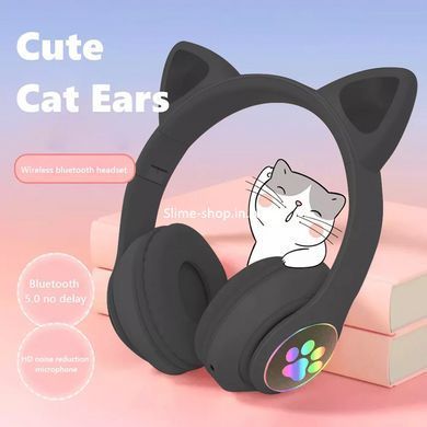 Гарнитура Cat Ear с подсветкой и Bluetooth CAT STN-28 черные, Стильные наушники с PF-563 кошачьими ушками