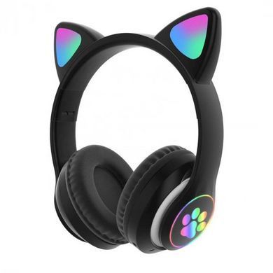 Гарнитура Cat Ear с подсветкой и Bluetooth CAT STN-28 черные, Стильные наушники с PF-563 кошачьими ушками