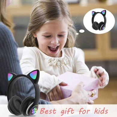 Гарнитура Cat Ear с подсветкой и Bluetooth CAT STN-28 черные, Стильные наушники с PF-563 кошачьими ушками