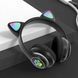 Гарнитура Cat Ear с подсветкой и Bluetooth CAT STN-28 черные, Стильные наушники с PF-563 кошачьими ушками