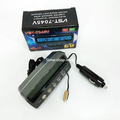 Автомобильные часы-термометр-вольтметр VST - 7045V в RM-908 прикуриватель 12В-24В