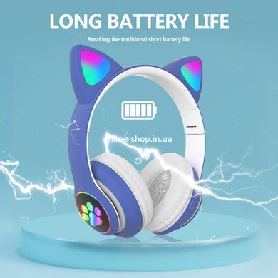 Беспроводные наушники с котячими ушками CAT STN-28 синие, Bluetooth наушники подарок DT-946 для детей