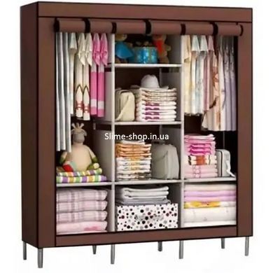 Шкаф тканевый 3 секции складной с каркасом STORAGE WARDROBE 175 х 130 х 45 см. JG-338 Цвет: коричневый