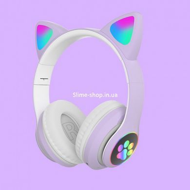 Наушники светящиеся кошачьи ушки CAT STN-28 фиолетовые, Наушники с кошачьими ушками QC-558 с микрофоном