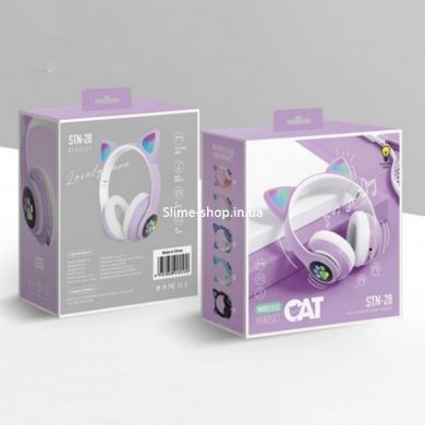 Наушники светящиеся кошачьи ушки CAT STN-28 фиолетовые, Наушники с кошачьими ушками QC-558 с микрофоном