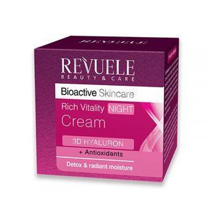 Ночной крем для лица Revuele Bioactive 3D Hyaluron Rich Vitality омолаживающий, 50 мл