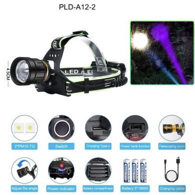 Ліхтар налобний для автомеханіка PLD-A12-2PM10-2TG (WHITE+UV), Налобний ліхтар WD-329 для сто