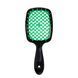 Щетка для волос массажная продувная Superbrush Plus Hollow Comb прямоугольная, Черная с зелёным