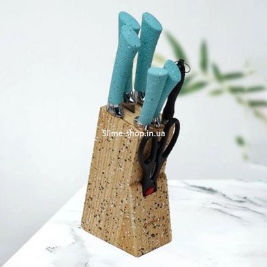 Набор ножей Rainberg RB-8806 на 8 предметов с ножницами и подставкой, из нержавеющей стали. IN-530 Цвет: голубой
