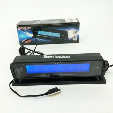 Автомобильные часы с подсветкой VST-7013V вольтметр, 2 термометра Авточасы с CH-832 выносным термометром