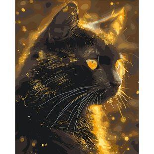 Картина по номерах з фарбами металік "Черный кот" 40x50 см
