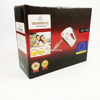 Міксер Crownberg CB-7322 з віночками та гаками для тесту 300 Вт, ручний міксер для кухні, AW-446 кухонний міксер