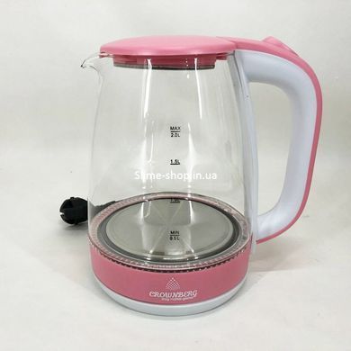 Электрический чайник стеклянный Crownberg CB-9410. BL-795 Цвет: розовый