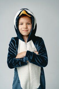 Кигуруми Penguin детский теплый на молнии пингвин
