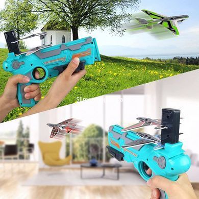 Детский игрушечный пистолет с самолетиками Air Battle катапульта с летающими самолетами (AB-1). IK-379 Цвет: синий