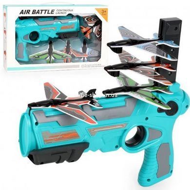 Детский игрушечный пистолет с самолетиками Air Battle катапульта с летающими самолетами (AB-1). IK-379 Цвет: синий