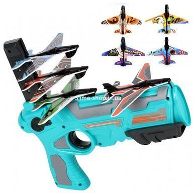Детский игрушечный пистолет с самолетиками Air Battle катапульта с летающими самолетами (AB-1). IK-379 Цвет: синий