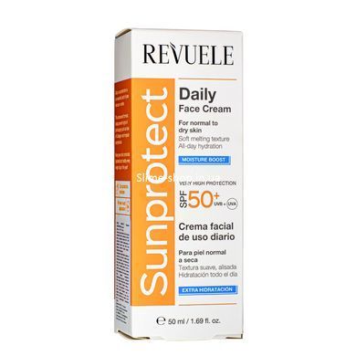Крем для лица солнцезащитный SPF 50+ для нормальной и сухой кожи Revuele 50 мл