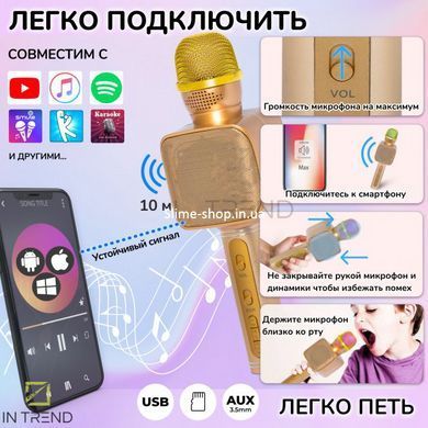Караоке Мікрофон Magic Karaoke YS-68 Bluetooth Колонка 2в1 з голограмою LED Відлуння Мембраної Бездротової. AI-154 Колір: золотий
