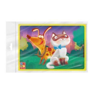 Игра развивающая мягкие пазлы А5. Котик и собачка.