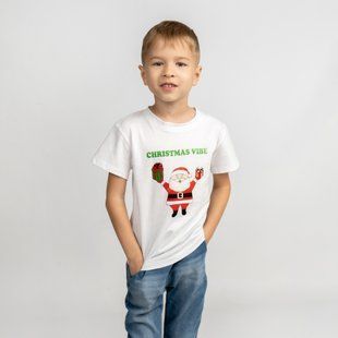 Детская футболка новогодняя с принтом Santa.