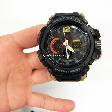 Часы наручные электронные тактические SKMEI 1343KH KHAKI, Военные часы RN-675 с секундомером