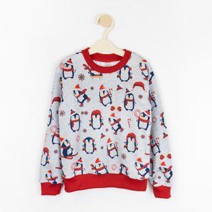 Джемпер детский новогодний с начесом с пингвинами Christmas penguin